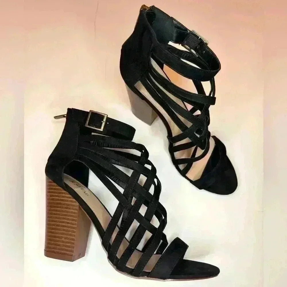JustFab Womens Nashia Heeled Sandal in black Size 11